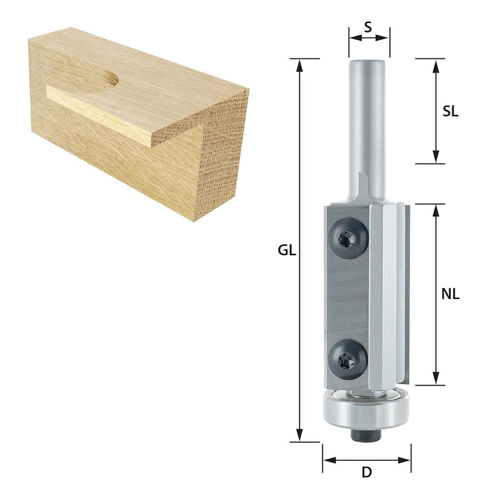 ENT 20298 Wendemesser Bündigfräser HW mit Kugellager, Schaft (S) 8 mm, Durchmesser (D) 19 mm, NL 40