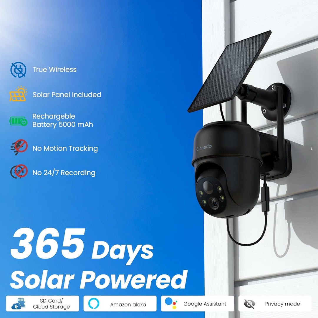 Cinnado Überwachungskamera Aussen Akku Solar - 2K Kamera Überwachung Aussen Solar, WLAN Kamera Outdo