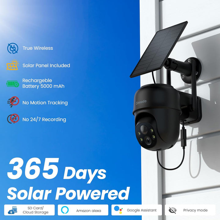 Cinnado Überwachungskamera Aussen Akku Solar - 2K Kamera Überwachung Aussen Solar, WLAN Kamera Outdo