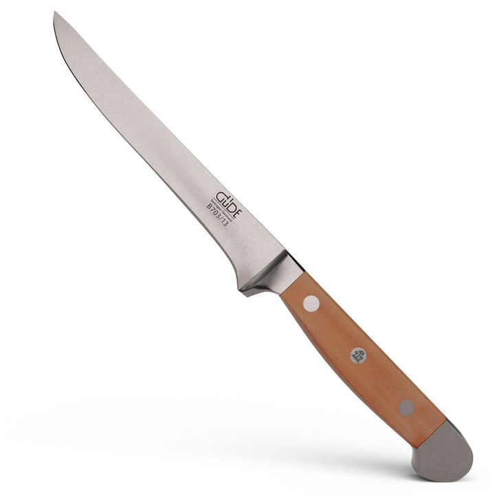 GÜDE Solingen - Ausbeinmesser flexibel geschmiedet, 13 cm, Birnenholz, ALPHA BIRNE, Doppelkropf, Han
