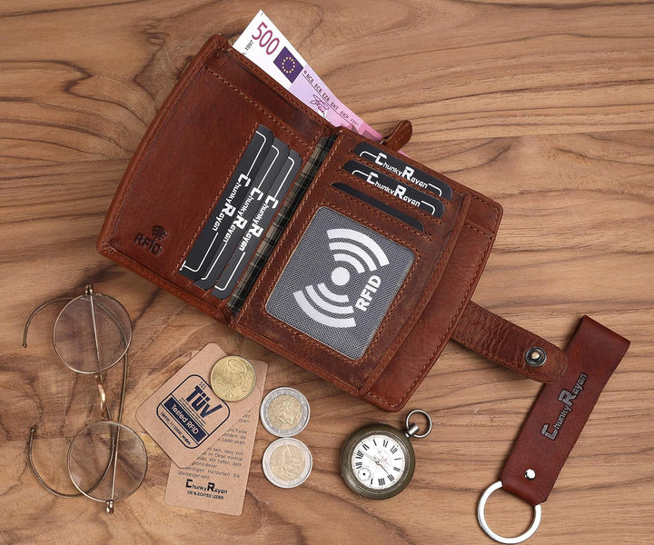 Chunkyrayan Echtleder Damen Geldbörse Hochwertig Vintage RFID Schutz inklusive Leder Schlüsselanhäng