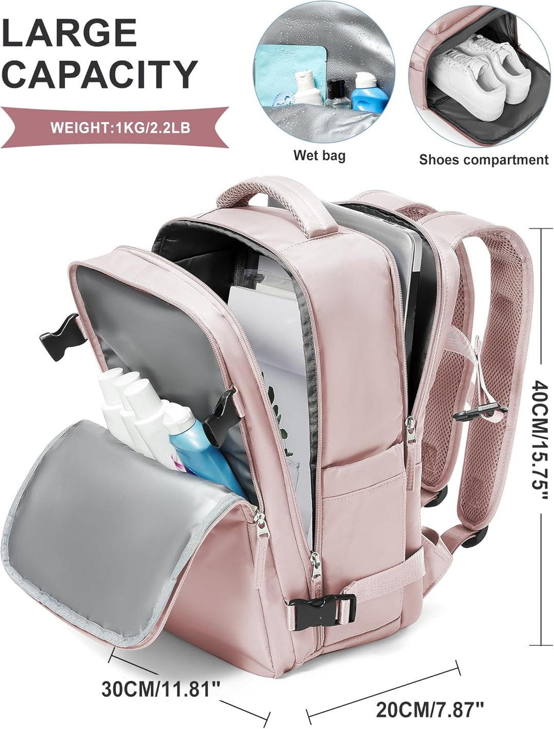 SZLX Grosser Reiserucksack Damen,Vakuum Rucksack mit Pumpe Ryanair Handgepäck 40x30x20 Herren, Wizza