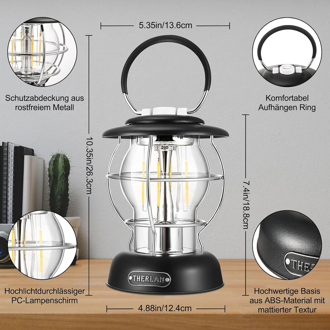 Therlan campinglampe, Retro Camping Laterne, (320LM, IP44, 5000mAh, bis zu 180h) 3 Helligkeiten Leuc