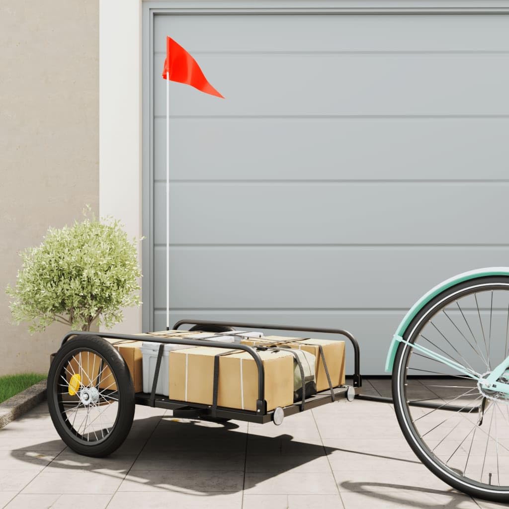 Fahrradanhänger Schwarz 135x70x Eisen für Lastentransport mit, klappbar, gefedert, mit Kupplung, Sic