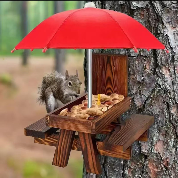 Eichhörnchen Futterhaus Wetterfest mit Regenschirm Hölzerner Eichhörnchen Picknick Tisch mit Maiskol