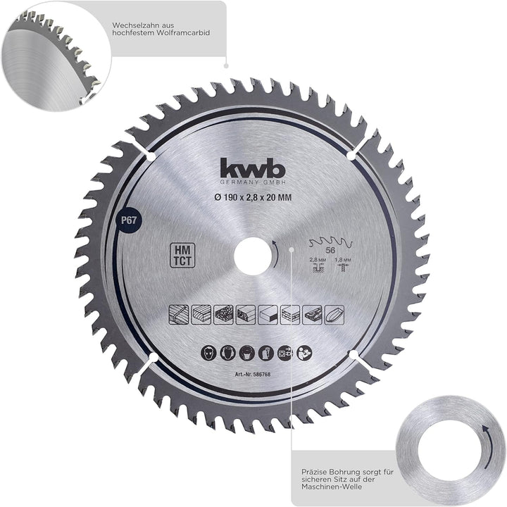 kwb Kreissägeblatt 156 x 12,75 mm, sehr feiner Schnitt, Sägeblatt geeignet für Arbeitsplatten, Holz