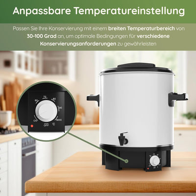 ‎Tim Home Einkochautomat, 1800 Watt mit Zapfhahn – Vielseitiger Kochtopf als Einkochtopf, Dampfkocht