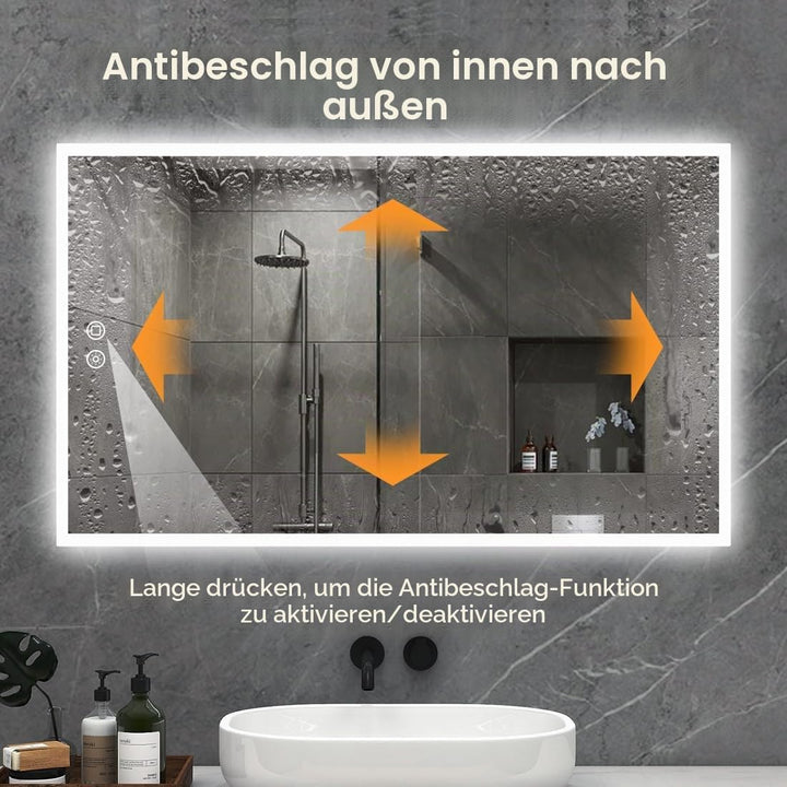byecold Badspiegel mit Beleuchtung 100x60CM, LED Badezimmerspiegel, Wandspiegel Bad Spiegel mit Touc
