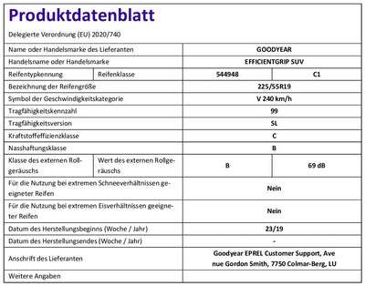 Goodyear EFFICIENTGRIP SUV FP - 225/55R19 99V - Sommerreifen