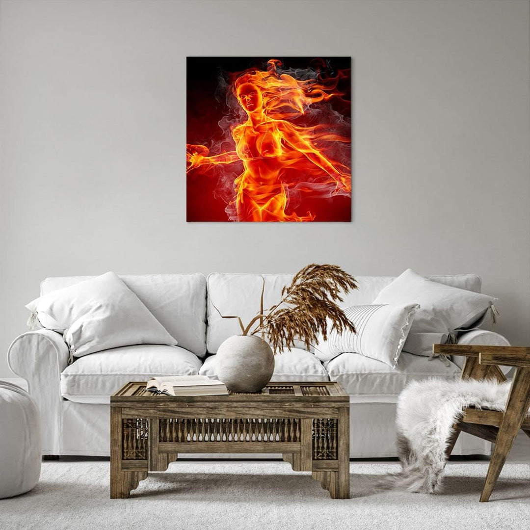 Bilder auf Leinwand Frau Flammen Illustration Leinwandbild 60x60cm Wandbilder Dekoration Wohnzimmer