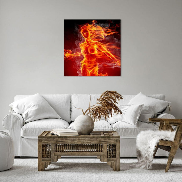 Bilder auf Leinwand Frau Flammen Illustration Leinwandbild 60x60cm Wandbilder Dekoration Wohnzimmer