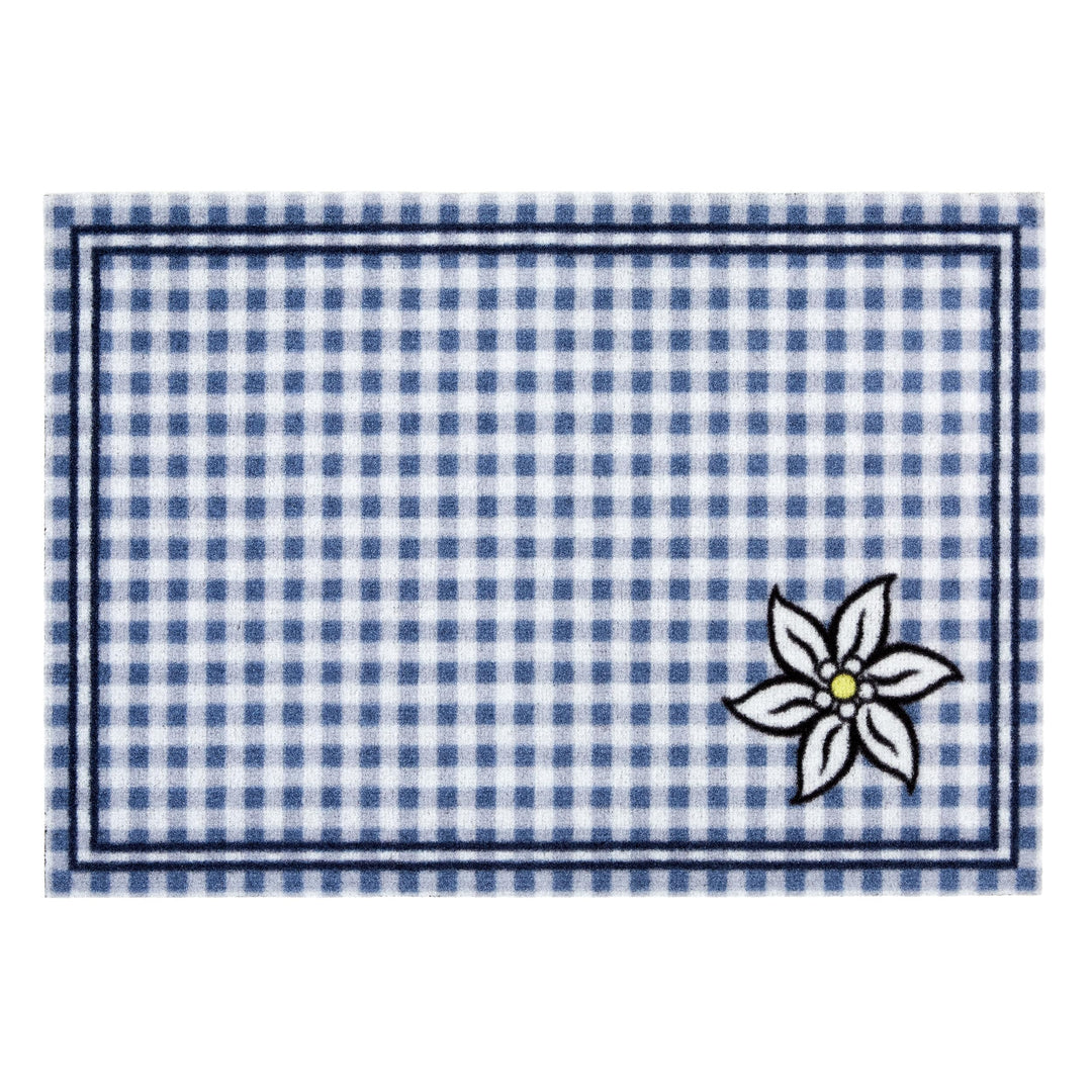 Rutschfeste Fussmatte Innen waschbar - Edelweiss Karo 40 x 60 cm (Rechteckig) Edelweiss Karo Blau 40