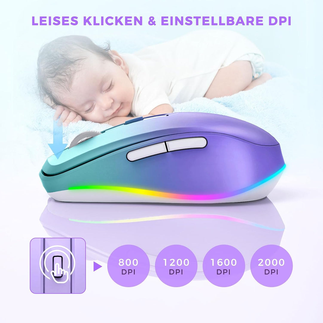 seenda LED Kabellose Maus Wiederaufladbar mit Jiggler, Leise 2.4G USB Funkmaus für Laptop, Computer