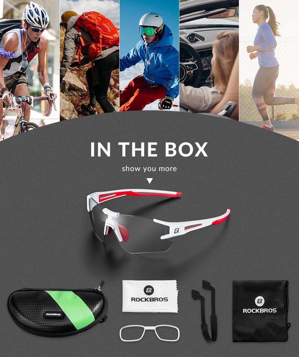 ROCKBROS Fahrradbrille Selbsttönend für Damen Herren, Photochrome Radsportbrille Sonnenbrille mit UV