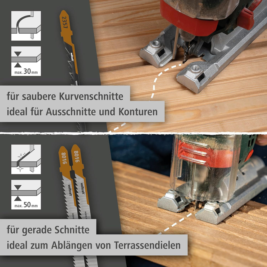 wolfcraft Stichsägeblatt Terrassenbau, 3-tlg. - Projektset für feine gerade und Kurvenschnitte durch