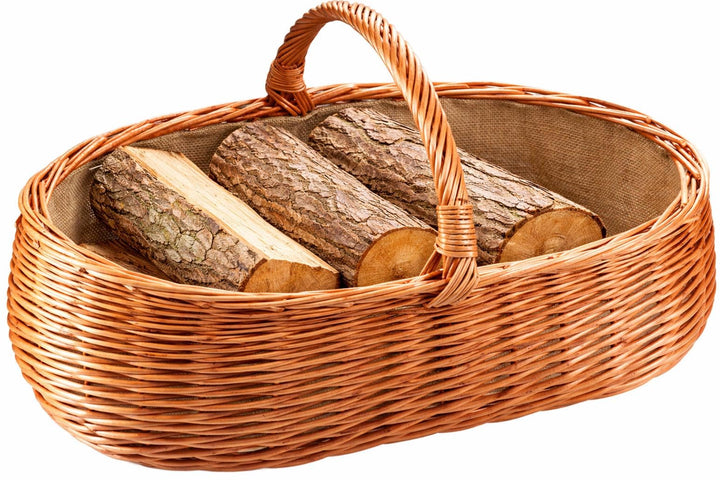 Kobolo Kaminholzkorb Holzkorb für Kaminholz oval - aus gekochte Weide mit Jutefutter