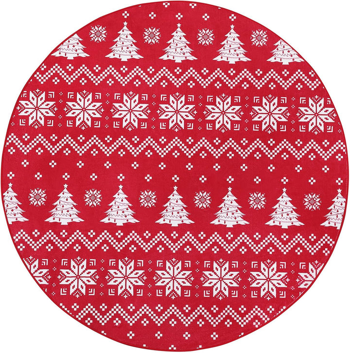 CAROMIO Maschinenwaschbarer runder Weihnachtsteppich für Schlafzimmer, Innenbereich, Überwurf, Weihn