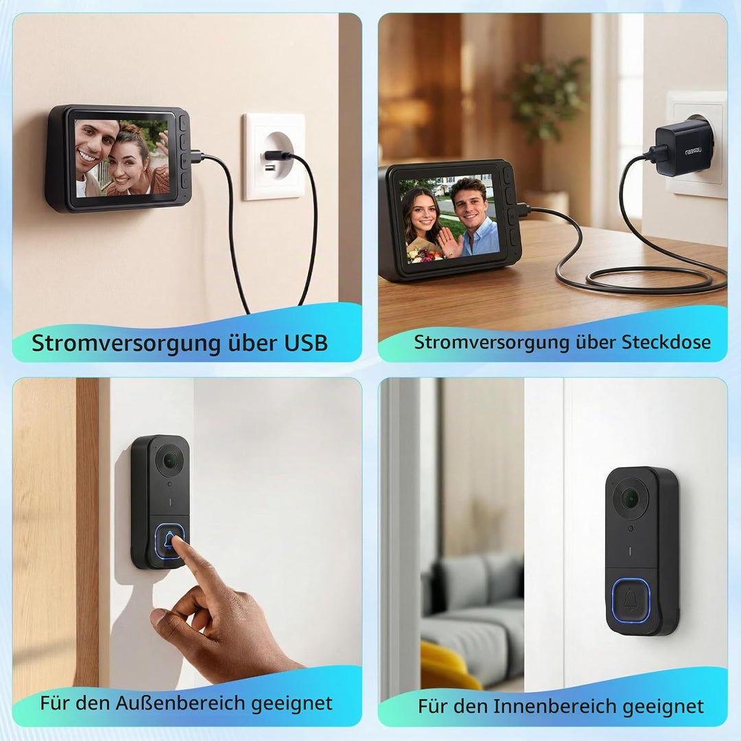 Wireless Video Türklingel mit 4,5" IPS Display &amp; Kamera - 120° Weitwinkel, 2-Wege Audio, Infrarot Na
