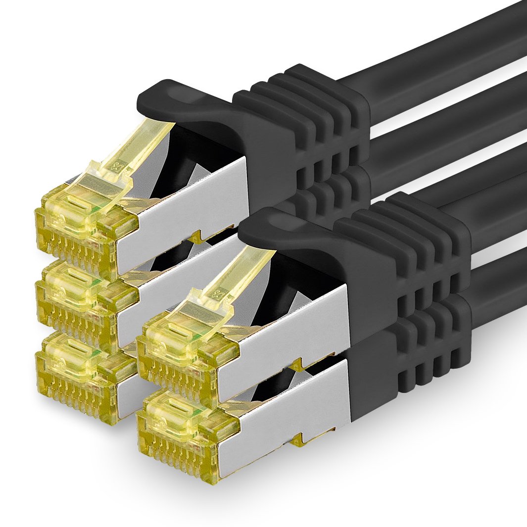 1aTTack.de Cat.7 Netzwerkkabel 7,5m Schwarz 5 Stück Cat7 Ethernetkabel Netzwerk LAN Kabel Rohkabel 1