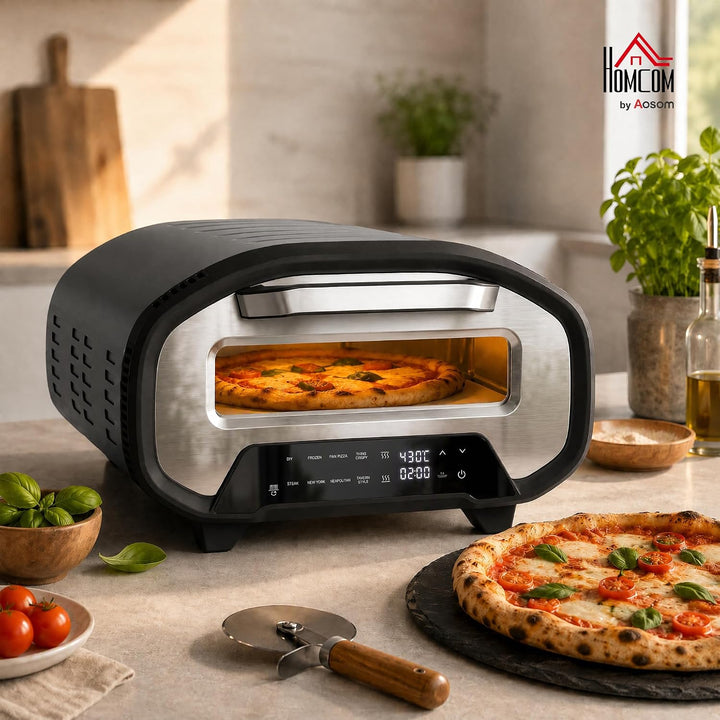 HOMCOM Pizzaofen Elektrisch 430 ℃ mit Pizzastein aus Keramik, 8 Programmen