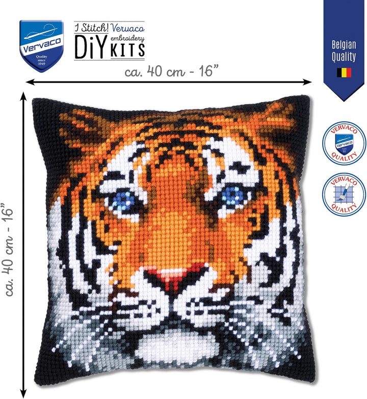 Vervaco Kreuzstichkissen Tiger Kreuzstichpackung, Stramin, Weiss, 40 x 40 x 0,30 cm