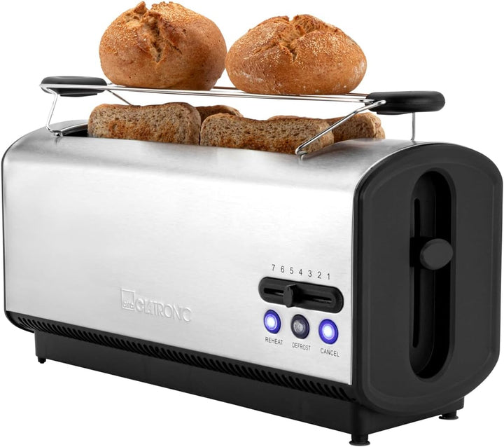 Clatronic TA 3687 4 Scheiben-Langschlitztoaster, Auftau-/Aufwärm-/Schnellstoppfunktion, Stufenlos ei