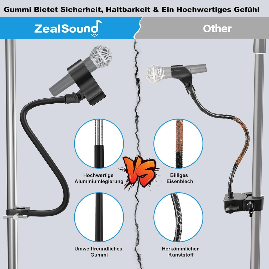 ZealSound Mikrofon Arm, Schwanenhals Arm mit robuster Krabbenklemme für runde Rohre und Tischplatten