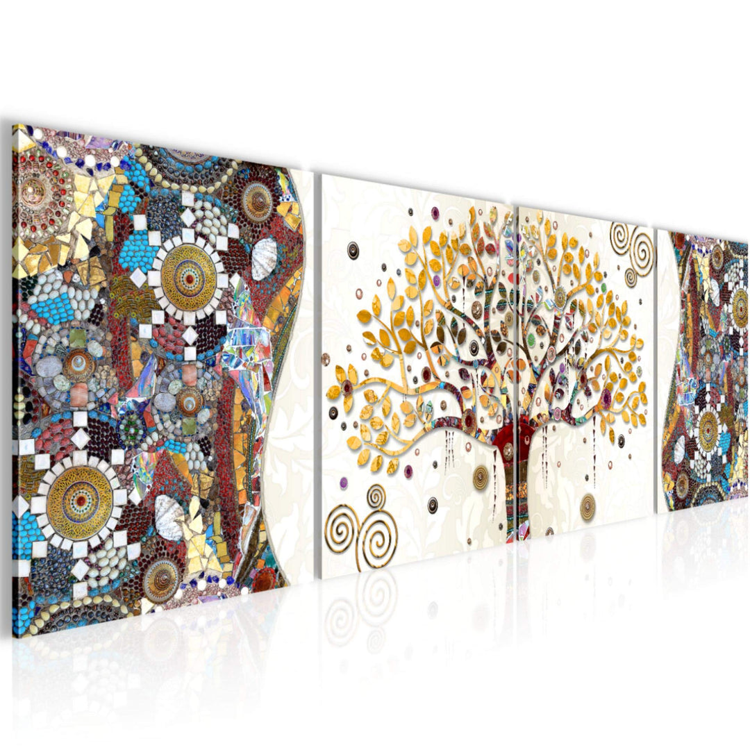 Runa Art Bilder Set 4 Teilig Gustav Klimt Baum des Lebens Wandbilder XXL Wohnzimmer 160 x 50 cm Bunt