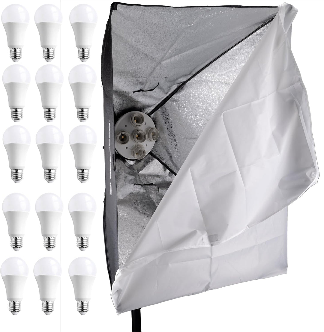 Bresser LED-Tageslichtset für Fotostudio mit 3 Softboxen 60x80 cm, 15 LED-Lampen, Stative, Boomarm,
