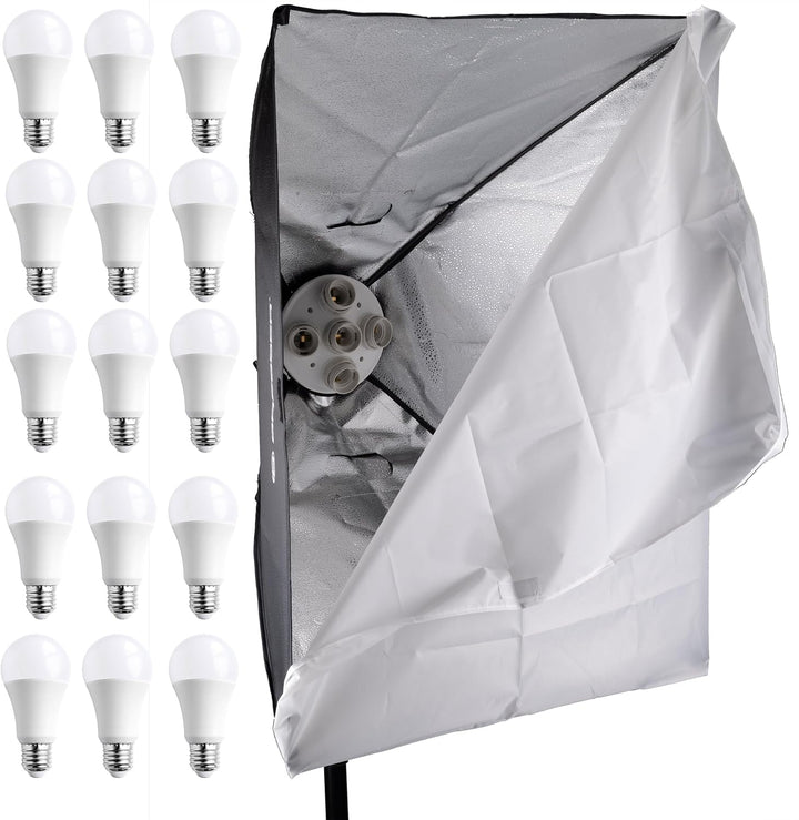 Bresser LED-Tageslichtset für Fotostudio mit 3 Softboxen 60x80 cm, 15 LED-Lampen, Stative, Boomarm,