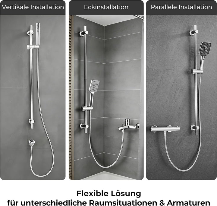 Görbach Duschstange 100 cm Edelstahl Brausestange, Chrom | flexibel 30–94 cm verstellbare Wandhalter