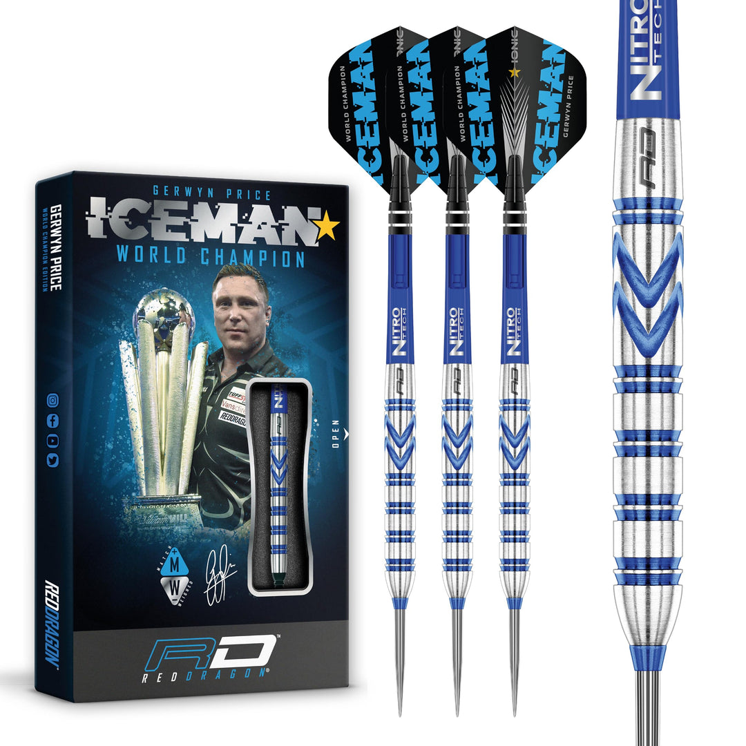 RED DRAGON Gerwyn Price Iceman Originals - Tungsten Dartpfeile Set mit Flights and Schäfte (Stems) 2