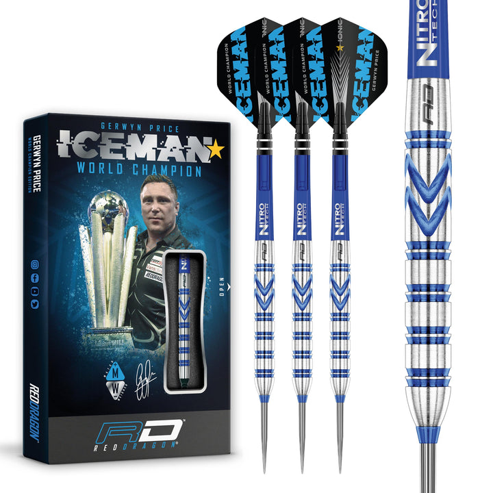 RED DRAGON Gerwyn Price Iceman Originals - Tungsten Dartpfeile Set mit Flights and Schäfte (Stems) 2