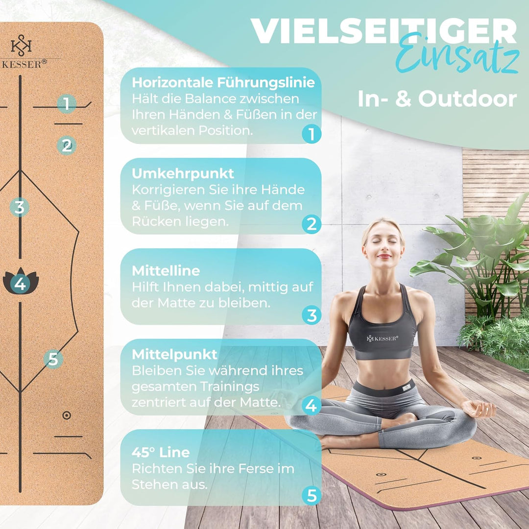 KESSER® Yogamatte Kork Inkl. Tragegurt Tasche & Yoga-Block Gymnastikmatte Yoga Matte rutschfest aus