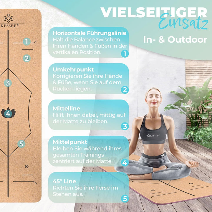 KESSER® Yogamatte Kork Inkl. Tragegurt Tasche & Yoga-Block Gymnastikmatte Yoga Matte rutschfest aus