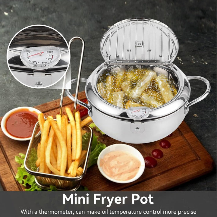 Brattopf Edelstahl Brattopf Frittiertopf Mini-Brattopf Japanischer Brattopf Küchengeräte(24cm), 24cm