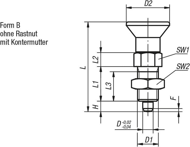 KIPP – Bedienteile | Normelemente K0338.12412 Arretierbolzen Gr.4 M20X1,5, Form:B Thermoplast, Komp: