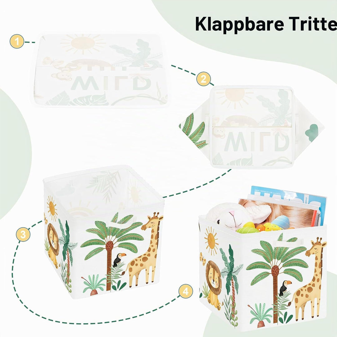 30cm Aufbewahrungsbox 3 Stück Boho Tier Giraffe Löwen Aufbewahrungskorb Kinder Falt Tropische Blätte