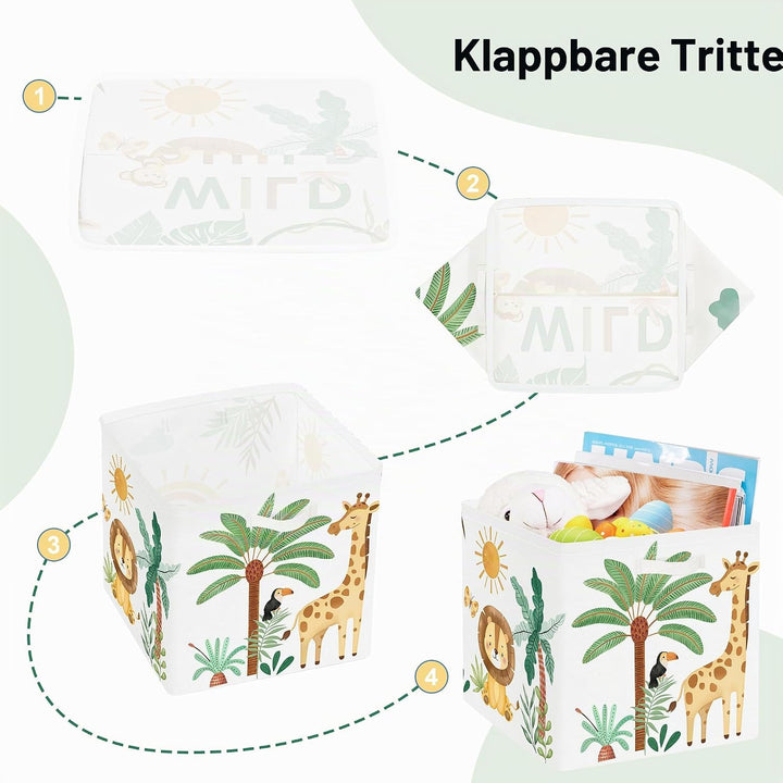 30cm Aufbewahrungsbox 3 Stück Boho Tier Giraffe Löwen Aufbewahrungskorb Kinder Falt Tropische Blätte