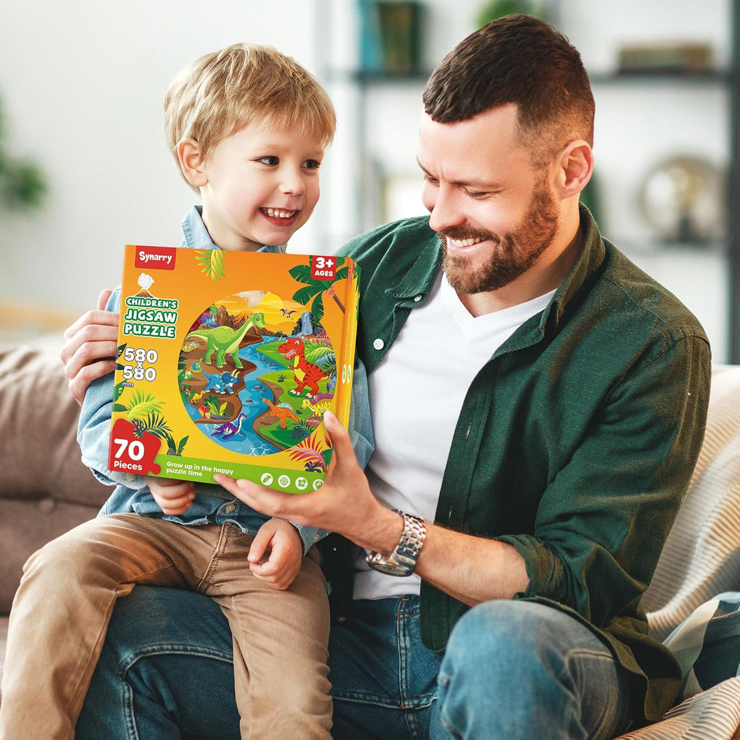 SYNARRY Grosse Dinosaurier Bodenpuzzle für Kinder ab 3 4 5 6 7 8 Jahren, 70 Teile Kinderpuzzle Dino