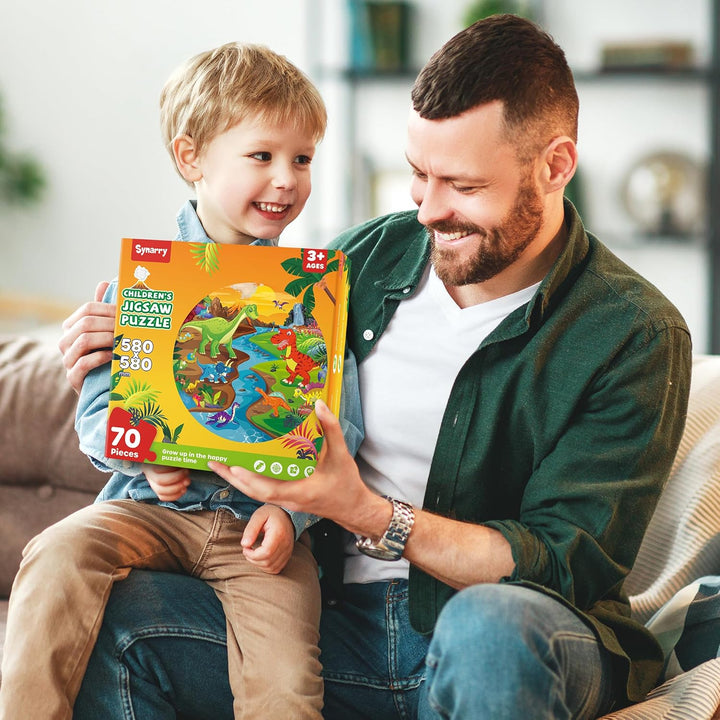 SYNARRY Grosse Dinosaurier Bodenpuzzle für Kinder ab 3 4 5 6 7 8 Jahren, 70 Teile Kinderpuzzle Dino