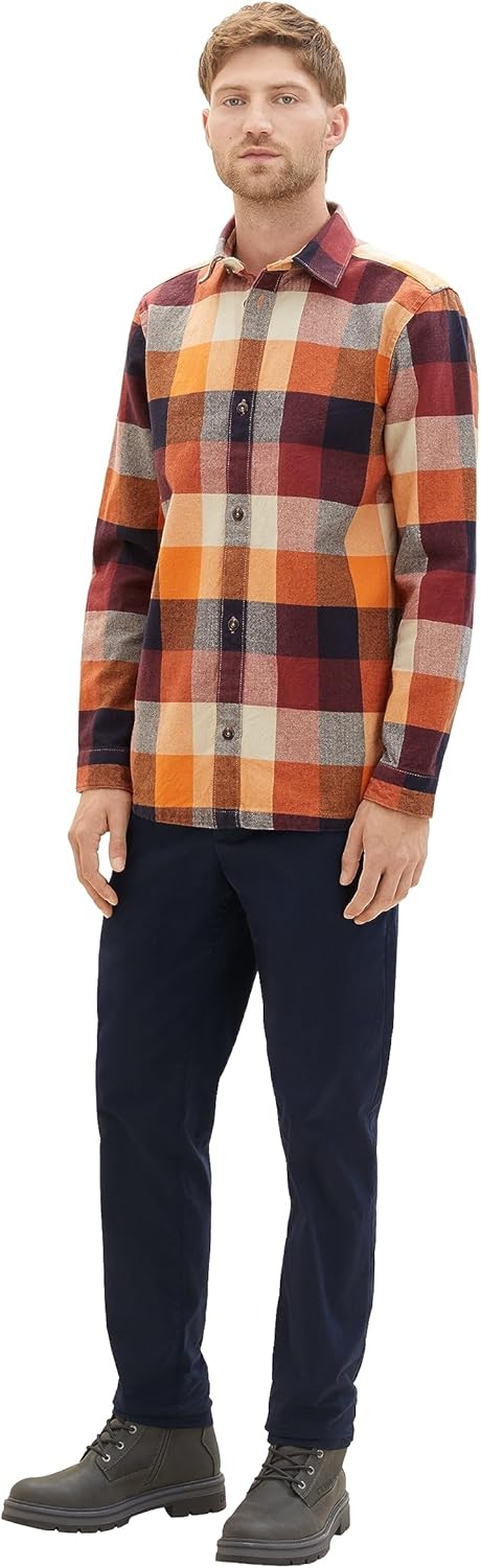 TOM TAILOR Herren Overshirt Hemd mit grossem Karo-Muster aus Baumwolle, 32310 - Orange Colorful Bloc