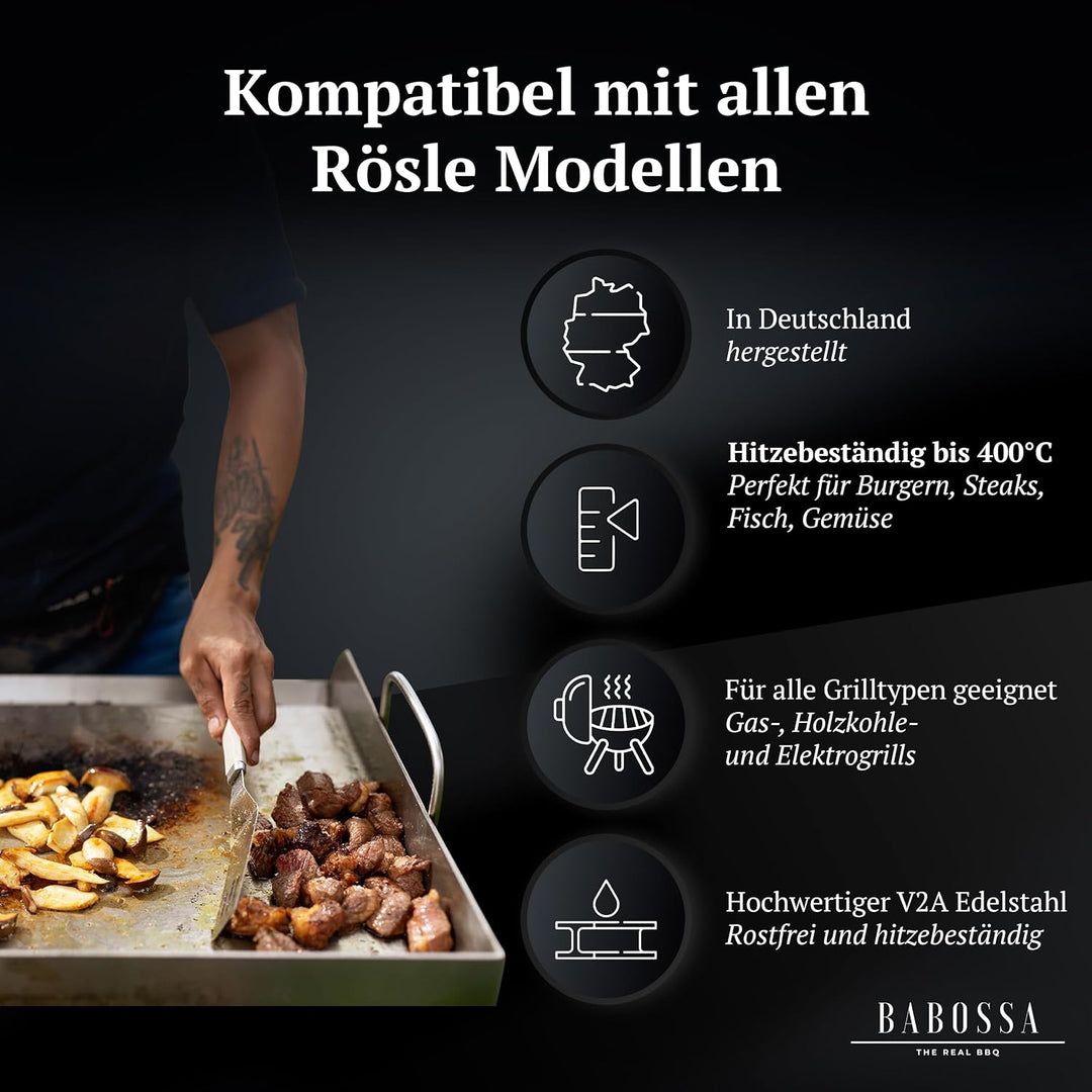 BABOSSA Plancha 2.0 – Grillplatte Edelstahl Medium 30 x 40 cm – Premium Griddleplatte für Gas und Ko