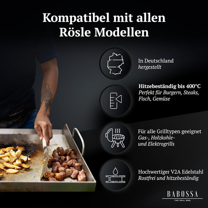 BABOSSA Plancha 2.0 – Grillplatte Edelstahl Medium 30 x 40 cm – Premium Griddleplatte für Gas und Ko