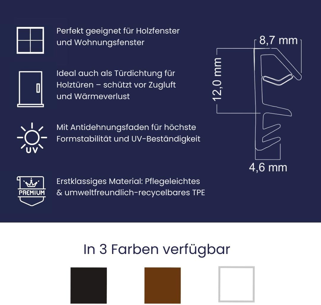 Fensterdichtung Braun 10m - 4mm Nutbreite / 12mm Falz aus TPE hochwertige Gummidichtung Holzfensterd
