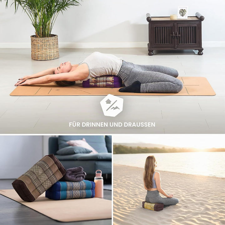 livasia Block Yogakissen eckig Thaiseide - 17x34x12cm - Meditationskissen Kapok, Stützkissen rechtec