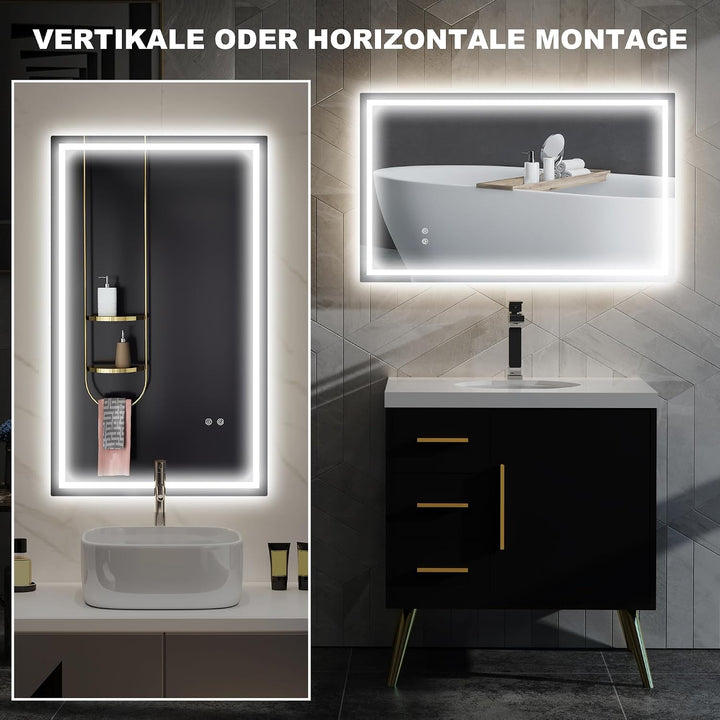 HOMCOM Badspiegel mit Beleuchtung 100x60 cm Badezimmer Spiegel Silber | Vor- und Hinter Beleuchtung,
