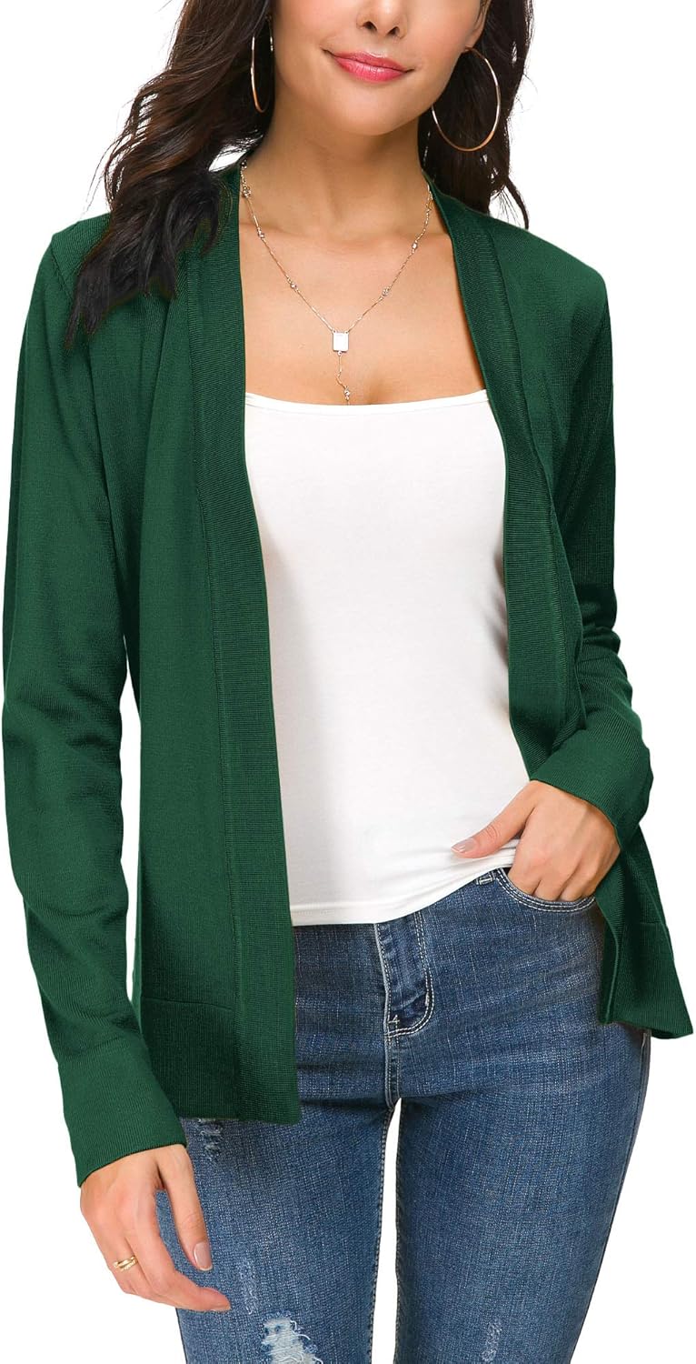 EXCHIC Damen Elegant Langarm Elastisch Strickjacke Cardigan Casual Leicht V-Ausschnitt Gestrickt Bla