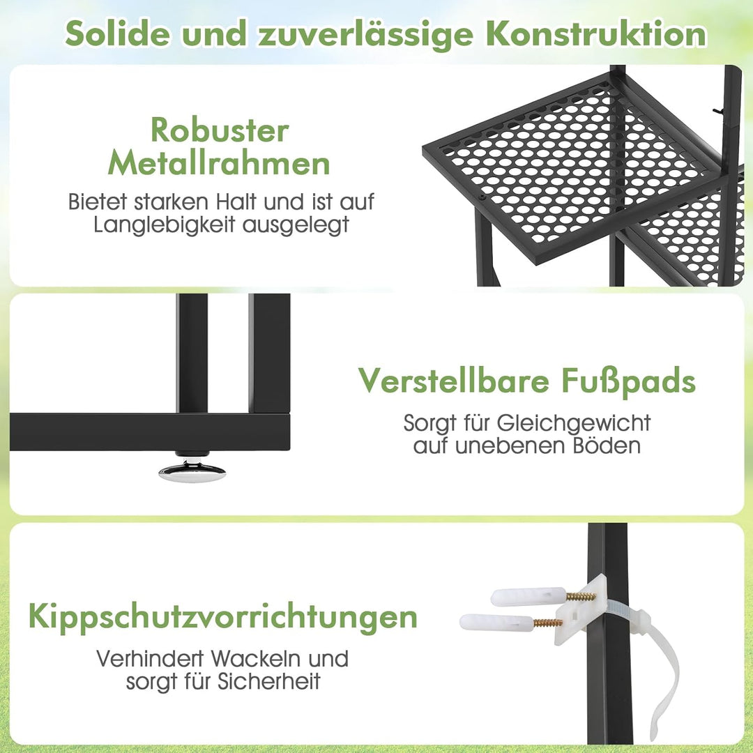 RELAX4LIFE 6-stufiger Pflanzenständer, Schmetterlingsförmiges Metallregal mit 12 Regalböden, 4 Haken