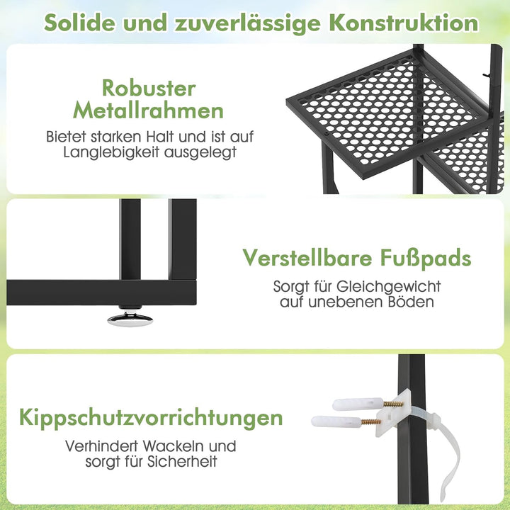 COSTWAY 6-stufiger Metall Pflanzenständer, schmetterlingsförmig, Blumenregal mit 4 Haken, Pflanzenre